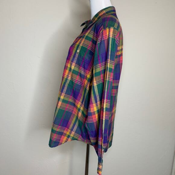 Liz Claiborne Bright Plaid Cotton 80s 90s Shirt Sz 14 Large - Picture 3 of 8